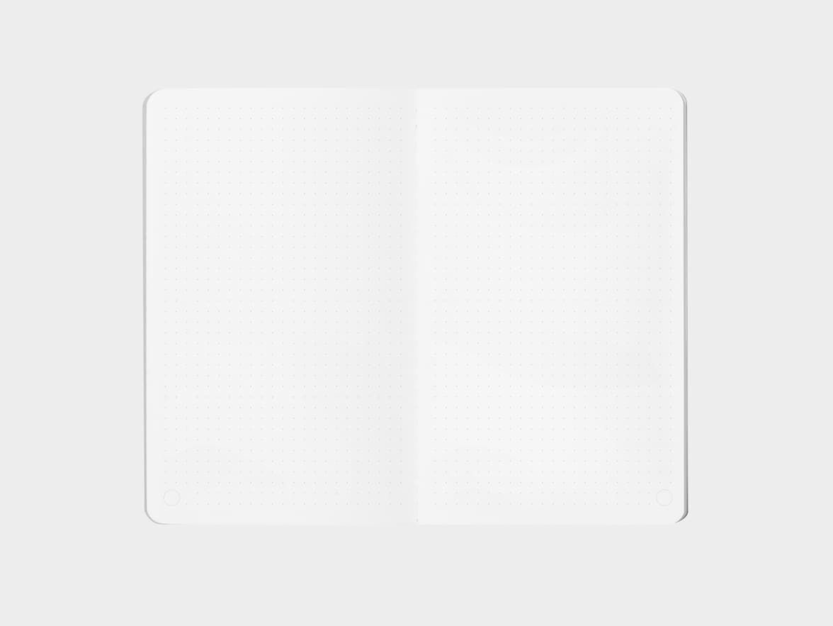Steel Blue soft cover journal opened with dotted pages