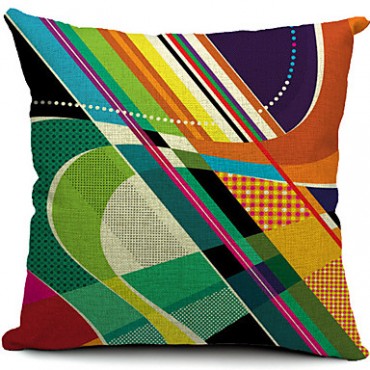 Set of 5 Colorful Geometric Cotton/Linen Decorative Pillow Cover