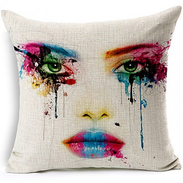 Set of 5 Body painting Colorful Flower Cotton/Linen Decorative Pillow Cover