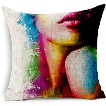 Set of 5 Body painting Colorful Flower Cotton/Linen Decorative Pillow Cover