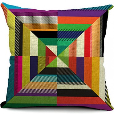 Set of 5 Colorful Geometric Cotton/Linen Decorative Pillow Cover