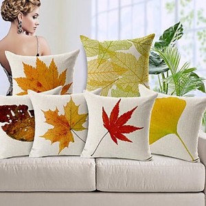 Set of 6 Autumn Leaves Cotton/Linen Decorative Pillow Covers