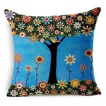 Cotton/Linen Pillow Cover , Floral Modern/Contemporary